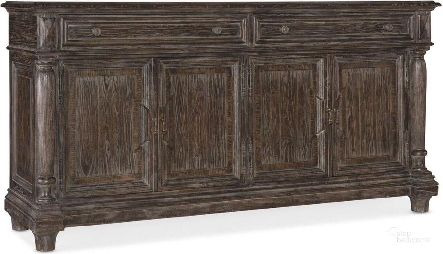 The appearance of Traditions Buffet 5961-75900-89 designed by Hooker in the traditional interior design. This dark wood piece of furniture  was selected by 1StopBedrooms from Traditions Collection to add a touch of cosiness and style into your home. Sku: 5961-75900-89. Material: Wood. Product Type: Buffet. Image1