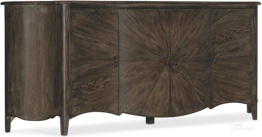 The appearance of Traditions Entertainment Console 5961-55484-89 designed by Hooker in the traditional interior design. This dark wood piece of furniture  was selected by 1StopBedrooms from Traditions Collection to add a touch of cosiness and style into your home. Sku: 5961-55484-89. Material: Wood. Product Type: Console. Image1