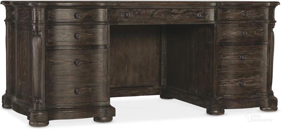 The appearance of Traditions Executive Desk designed by Hooker in the traditional interior design. This dark wood piece of furniture  was selected by 1StopBedrooms from Traditions Collection to add a touch of cosiness and style into your home. Sku: 5961-10562-89. Material: Wood. Product Type: Desk. Image1