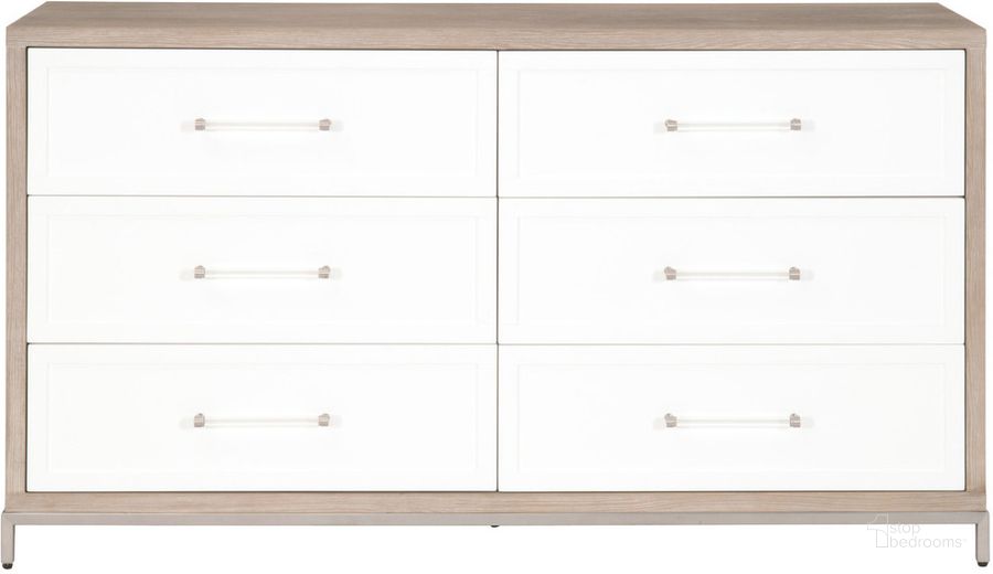 The appearance of Traditions Natural Gray Wrenn 6 Drawer Double Dresser designed by Essentials For Living in the transitional interior design. This grey and silver piece of furniture  was selected by 1StopBedrooms from Traditions Collection to add a touch of cosiness and style into your home. Sku: 6140.NG/WHT-BSTL. Product Type: Dresser. Material: Stainless Steel. Image1