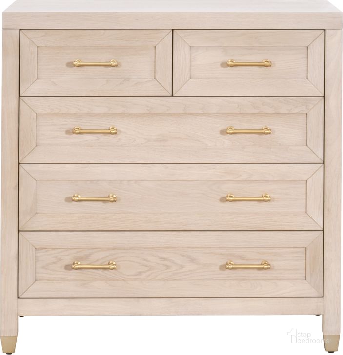 The appearance of Traditions Stella 5 Drawer High Chest In Honey Oak designed by Essentials For Living in the transitional interior design. This honey oak piece of furniture  was selected by 1StopBedrooms from Traditions Collection to add a touch of cosiness and style into your home. Sku: 6135.LHON/BBRS. Material: Wood. Product Type: Chest. Image1