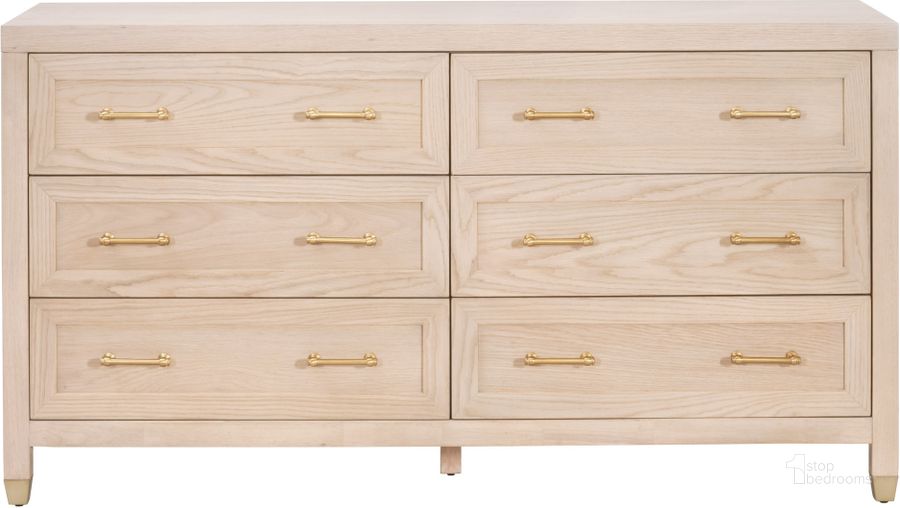 The appearance of Traditions Stella 6 Drawer Double Dresser In Honey Oak designed by Essentials For Living in the transitional interior design. This honey oak piece of furniture  was selected by 1StopBedrooms from Traditions Collection to add a touch of cosiness and style into your home. Sku: 6136.LHON/BBRS. Material: Wood. Product Type: Dresser. Image1