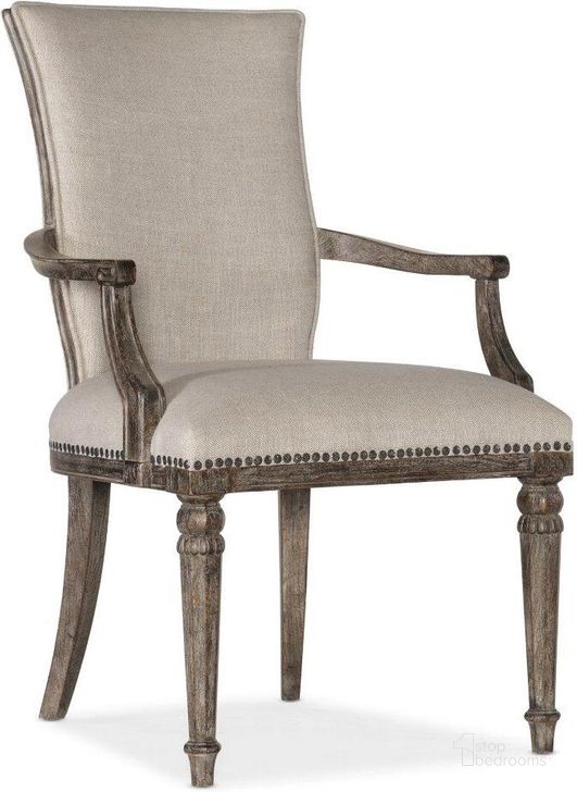 The appearance of Traditions Upholstered Arm Chair 5961-75500-89 designed by Hooker in the traditional interior design. This dark wood piece of furniture  was selected by 1StopBedrooms from Traditions Collection to add a touch of cosiness and style into your home. Sku: 5961-75500-89. Material: Fabric. Product Type: Arm Chair. Image1