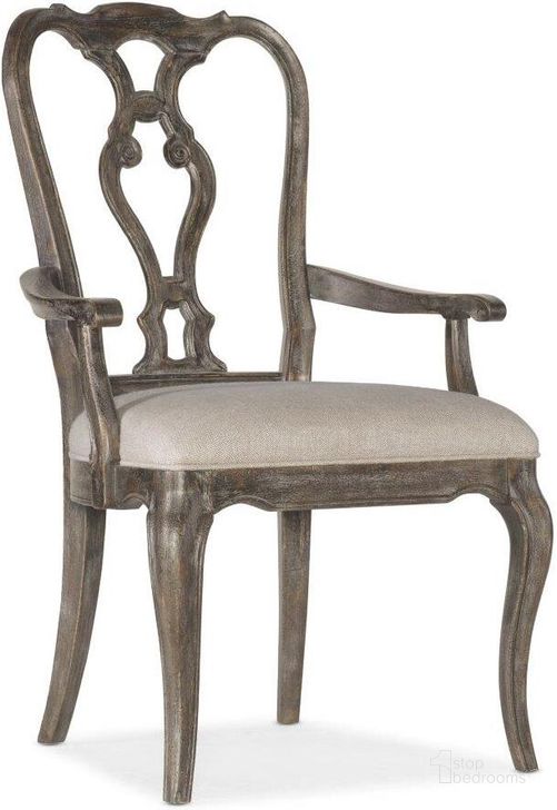 The appearance of Traditions Wood Back Arm Chair Set Of 2 5961-75400-89 designed by Hooker in the traditional interior design. This dark wood piece of furniture  was selected by 1StopBedrooms from Traditions Collection to add a touch of cosiness and style into your home. Sku: 5961-75400-89. Material: Fabric. Product Type: Arm Chair. Image1
