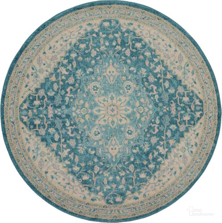 The appearance of Tranquil Ivory And Turquoise 5 Round Area Rug designed by Nourison in the traditional interior design. This ivory and turquoise piece of furniture  was selected by 1StopBedrooms from Tranquil Collection to add a touch of cosiness and style into your home. Sku: 99446485809. Material: Polypropylene. Product Type: Area Rugs. Image1