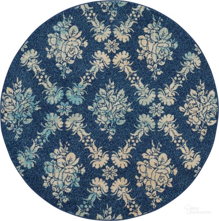 The appearance of Tranquil Navy And Light Blue 5 Round Area Rug designed by Nourison in the transitional interior design. This navy and light blue piece of furniture  was selected by 1StopBedrooms from Tranquil Collection to add a touch of cosiness and style into your home. Sku: 99446489326. Material: Polypropylene. Product Type: Area Rugs. Image1