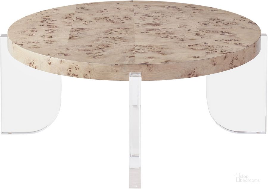 The appearance of Tranquility Aerial Cocktail Table In Mappa Burl designed by Universal in the transitional interior design. This burl piece of furniture  was selected by 1StopBedrooms from Tranquility Collection to add a touch of cosiness and style into your home. Sku: U195A818. Product Type: Cocktail Table. Material: Wood Veneer. Image1