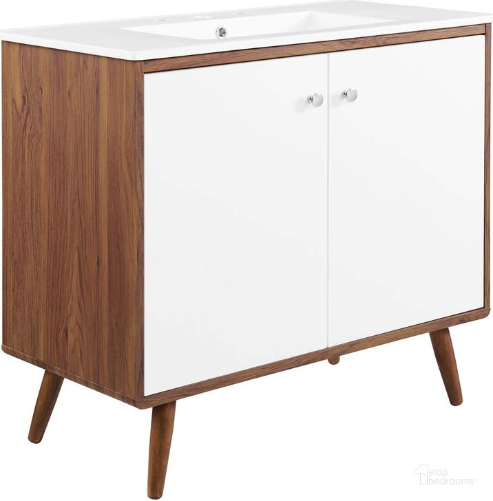 The appearance of Transmit 36 Inch Bathroom Vanity EEI-4435-WAL-WHI designed by Modway in the modern / contemporary interior design. This walnut white piece of furniture  was selected by 1StopBedrooms from Transmit Collection to add a touch of cosiness and style into your home. Sku: EEI-4435-WAL-WHI. Material: MDF. Product Type: Bathroom Vanity. Image1