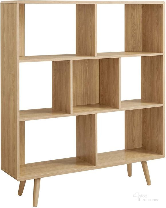 The appearance of Transmit 7 Shelf Wood Grain Bookcase In Oak designed by Modway in the modern / contemporary interior design. This oak piece of furniture  was selected by 1StopBedrooms from Transmit Collection to add a touch of cosiness and style into your home. Sku: EEI-2529-OAK. Product Type: Bookcase. Material: MDF. Image1