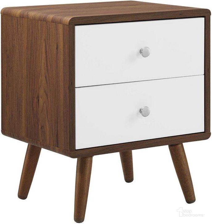 The appearance of Transmit Walnut White 2-Drawer Nightstand designed by Modway in the modern / contemporary interior design. This walnut white piece of furniture  was selected by 1StopBedrooms from Transmit Collection to add a touch of cosiness and style into your home. Sku: MOD-7017-WAL-WHI. Product Type: Nightstand. Material: MDF. Image1