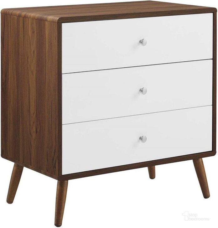 The appearance of Transmit Walnut White 3-Drawer Chest designed by Modway in the modern / contemporary interior design. This walnut white piece of furniture  was selected by 1StopBedrooms from Transmit Collection to add a touch of cosiness and style into your home. Sku: MOD-7018-WAL-WHI. Product Type: Chest. Material: MDF. Image1