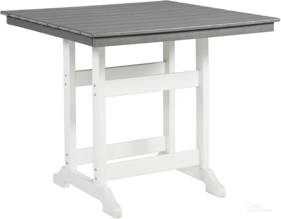 The appearance of Transville Gray And White Outdoor Counter Height Dining Table designed by Signature Design by Ashley in the transitional interior design. This gray and white piece of furniture  was selected by 1StopBedrooms from Transville Collection to add a touch of cosiness and style into your home. Sku: P210-632. Product Type: Outdoor Table. Image1