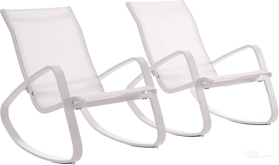 The appearance of Traveler White Rocking Lounge Chair Outdoor Patio Mesh Sling Set of 2 designed by Modway in the modern / contemporary interior design. This white piece of furniture  was selected by 1StopBedrooms from Traveler Collection to add a touch of cosiness and style into your home. Sku: EEI-3180-WHI-WHI-SET. Material: Aluminum. Product Type: Outdoor Chair. Image1
