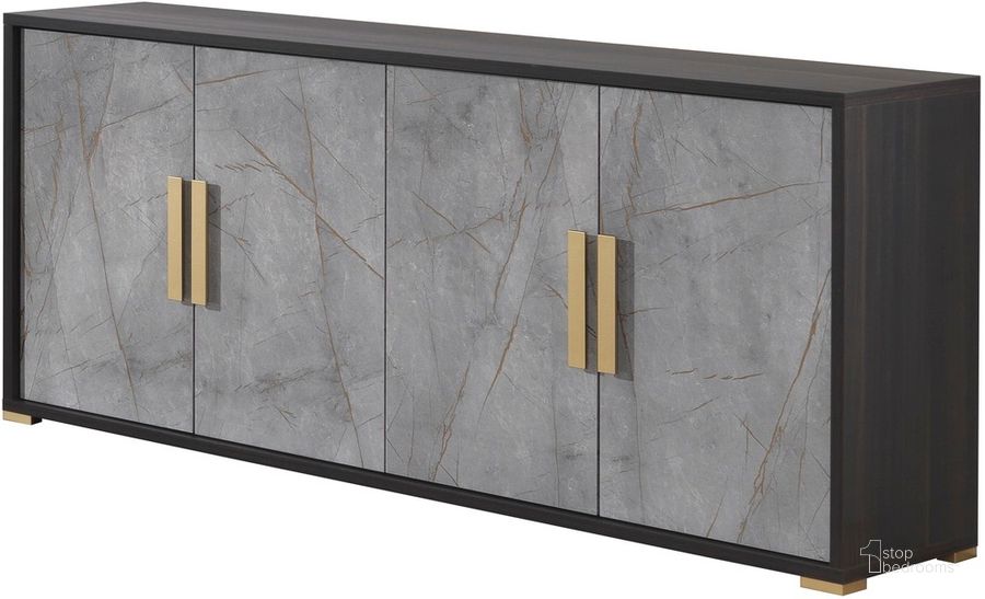 The appearance of Travertine Buffet In Grey and Oak designed by J&M in the modern / contemporary interior design. This grey and oak piece of furniture  was selected by 1StopBedrooms from Travertine Collection to add a touch of cosiness and style into your home. Sku: 18772-B. Product Type: Buffet. Image1