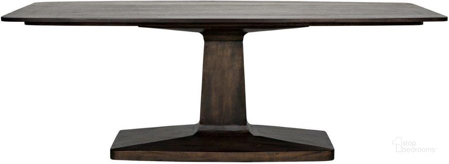 The appearance of Travis Table In Ebony Walnut designed by Noir in the transitional interior design. This walnut piece of furniture  was selected by 1StopBedrooms from Travis Collection to add a touch of cosiness and style into your home. Sku: GTAB540EB. Table Base Style: Pedestal. Product Type: Dining Table. Material: Wood Veneer. Table Top Shape: Rectangular. Size: 84". Image1