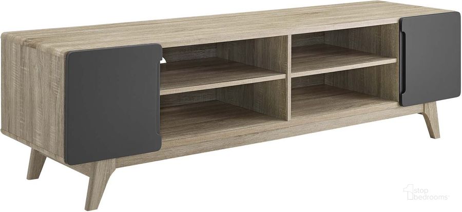 The appearance of Tread Gray 70 Inch Media Console TV Stand designed by Modway in the modern / contemporary interior design. This gray piece of furniture  was selected by 1StopBedrooms from Tread Collection to add a touch of cosiness and style into your home. Sku: EEI-3306-NAT-GRY. Product Type: TV Stand. Material: MDF. Image1