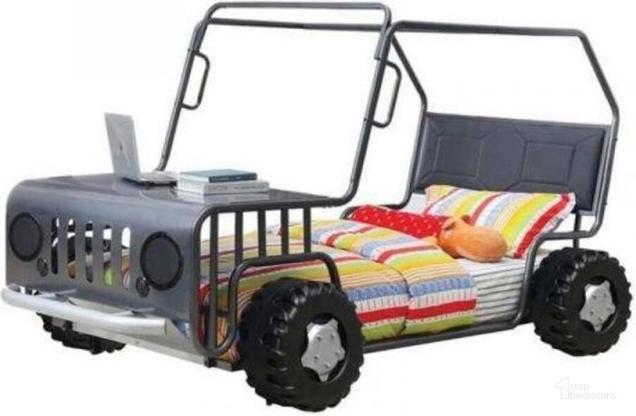 The appearance of Trekker Gun Metal Twin Rover Bed designed by Furniture of America in the modern / contemporary interior design. This silver piece of furniture  was selected by 1StopBedrooms from Trekker Collection to add a touch of cosiness and style into your home. Sku: CM7766-1;CM7766-2. Material: Metal. Bed Size: Twin. Product Type: Novelty Bed. Bed Type: Novelty Bed. Image1