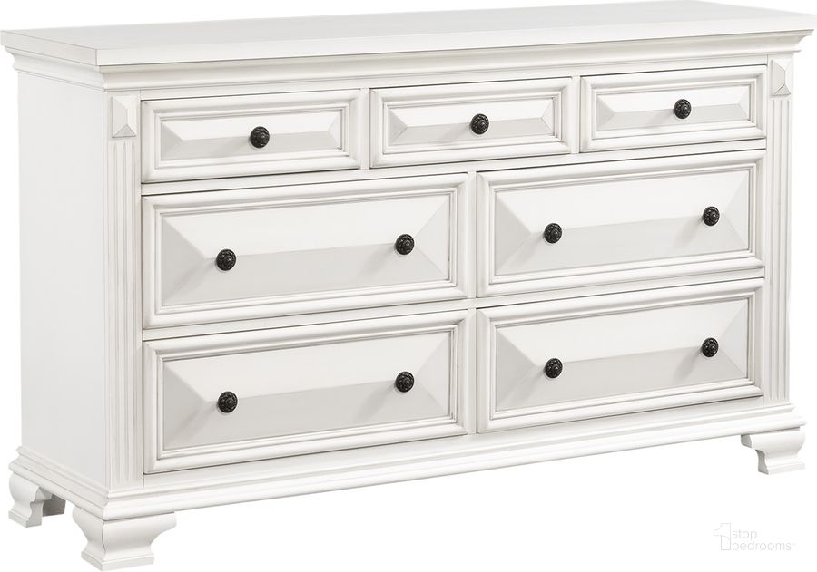 The appearance of Trent White 7 Drawer Dresser designed by Picket House in the transitional interior design. This white piece of furniture  was selected by 1StopBedrooms from Trent Collection to add a touch of cosiness and style into your home. Sku: CY700DR. Material: Wood. Product Type: Dresser. Image1