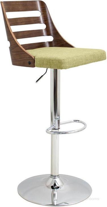 The appearance of Trevi Walnut And Green Adjustable Barstool designed by Lumisource in the modern / contemporary interior design. This green piece of furniture  was selected by 1StopBedrooms from Trevi Collection to add a touch of cosiness and style into your home. Sku: BS-TRV WL+GN. Material: Wood. Product Type: Barstool. Image1
