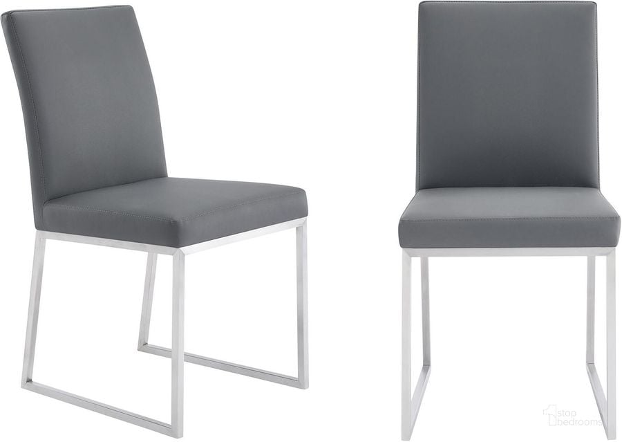 The appearance of Trevor Grey Faux Leather Dining Chair designed by Armen Living in the modern / contemporary interior design. This grey piece of furniture  was selected by 1StopBedrooms from Trevor Collection to add a touch of cosiness and style into your home. Sku: LCTRCHBSGR. Material: Metal. Product Type: Dining Chair. Image1