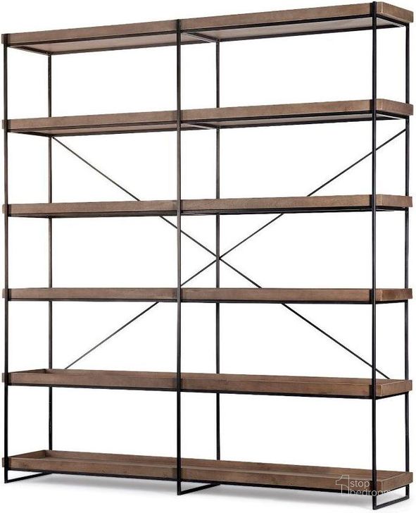 The appearance of Trey Iv Medium Brown Wood And Iron Five Tray Shelf Shelving Unit designed by Mercana in the modern / contemporary interior design. This black and brown piece of furniture  was selected by 1StopBedrooms from Trey Collection to add a touch of cosiness and style into your home. Sku: 68485. Material: Wood. Product Type: Bookcase. Image1