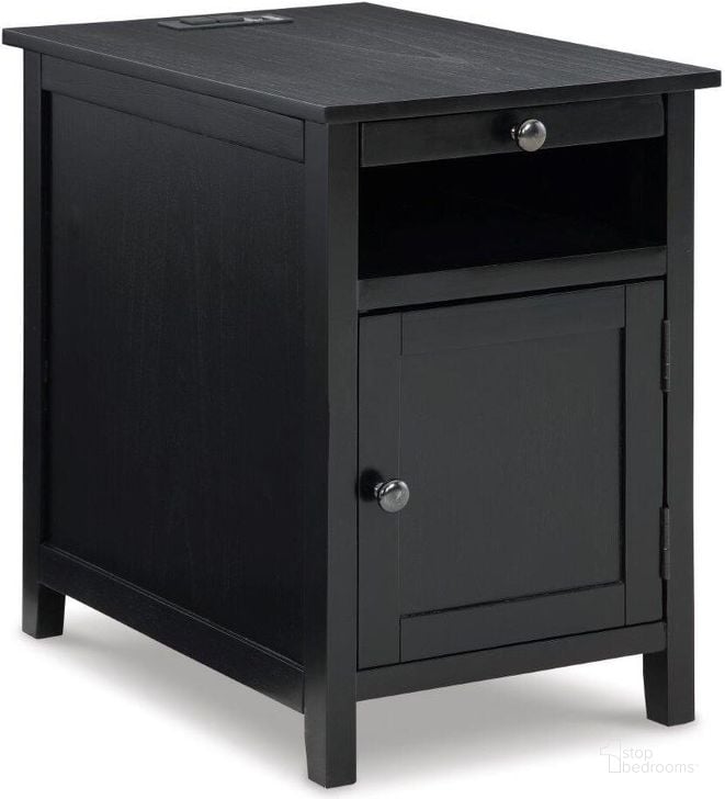 The appearance of Treytown Black Chairside Table designed by Signature Design by Ashley in the transitional interior design. This black piece of furniture  was selected by 1StopBedrooms from Treytown Collection to add a touch of cosiness and style into your home. Sku: T300-617. Product Type: Chairside Table. Image1