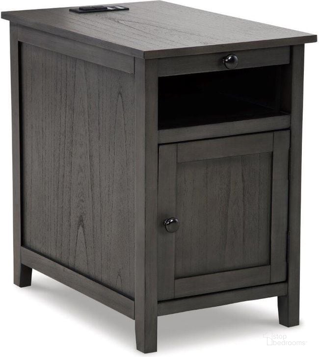 The appearance of Treytown Gray Chairside Table designed by Signature Design by Ashley in the transitional interior design. This gray piece of furniture  was selected by 1StopBedrooms from Treytown Collection to add a touch of cosiness and style into your home. Sku: T300-317. Material: Wood. Product Type: Chairside Table. Image1