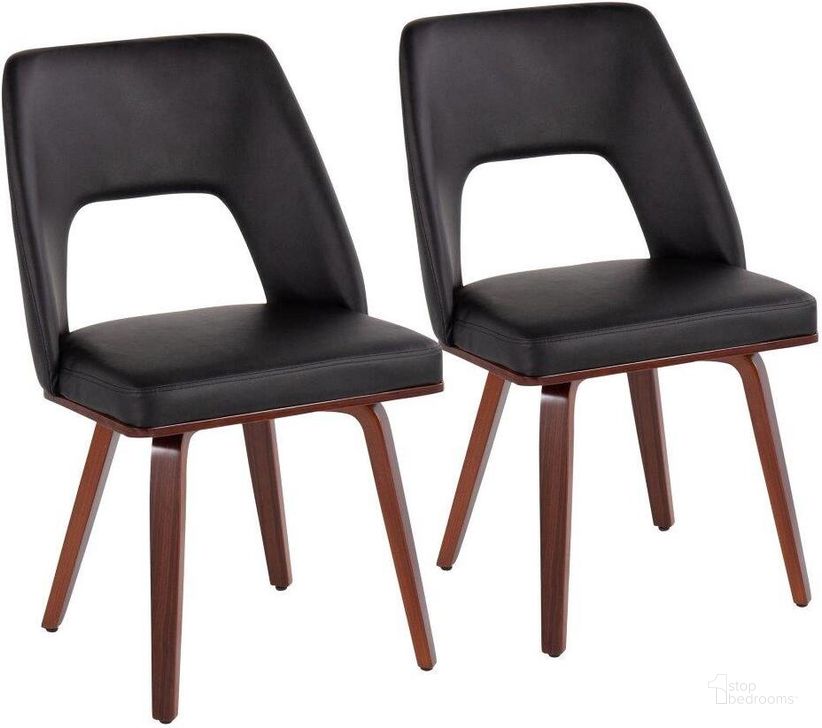 The appearance of Triad Mid-Century Modern Upholstered Chair In Walnut Bamboo And Black Faux Leather - Set Of 2 designed by Lumisource in the transitional interior design. This walnut piece of furniture  was selected by 1StopBedrooms from Trilogy Collection to add a touch of cosiness and style into your home. Sku: CH-TRIADUP WLBK2. Product Type: Upholstered Chair. Material: Bamboo. Image1