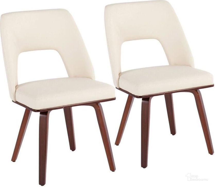 The appearance of Triad Mid-Century Modern Upholstered Chair In Walnut Bamboo And Cream Faux Leather - Set Of 2 designed by Lumisource in the transitional interior design. This walnut piece of furniture  was selected by 1StopBedrooms from Trilogy Collection to add a touch of cosiness and style into your home. Sku: CH-TRIADUP WLCR2. Product Type: Upholstered Chair. Material: Bamboo. Image1