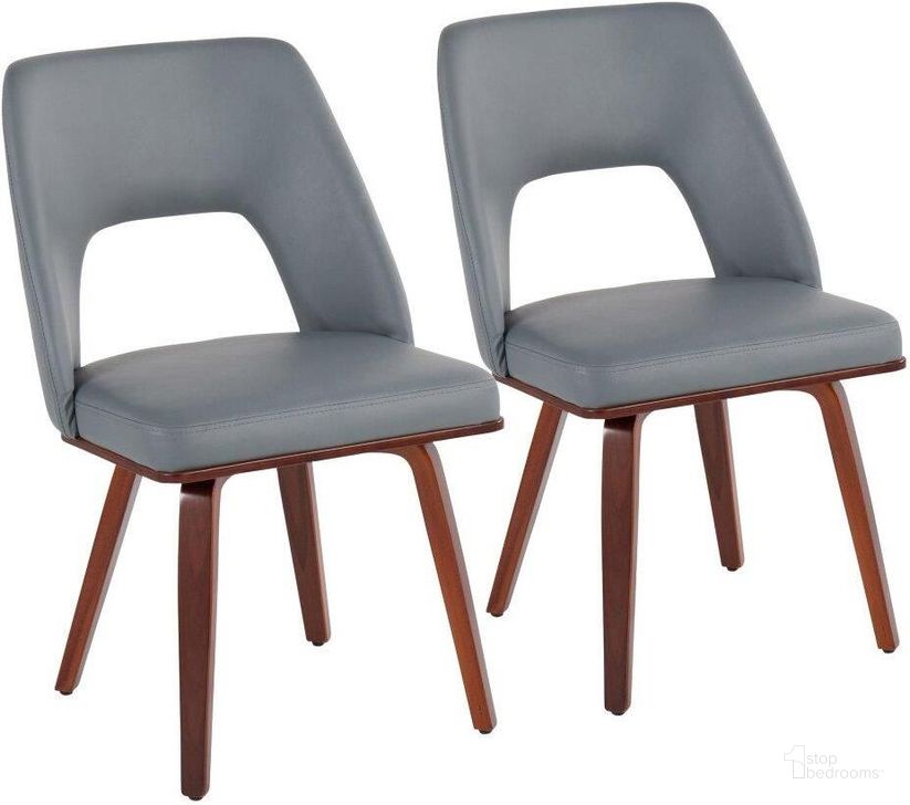 The appearance of Triad Mid-Century Modern Upholstered Chair In Walnut Bamboo And Grey Faux Leather - Set Of 2 designed by Lumisource in the transitional interior design. This walnut piece of furniture  was selected by 1StopBedrooms from Trilogy Collection to add a touch of cosiness and style into your home. Sku: CH-TRIADUP WLGY2. Product Type: Upholstered Chair. Material: Bamboo. Image1