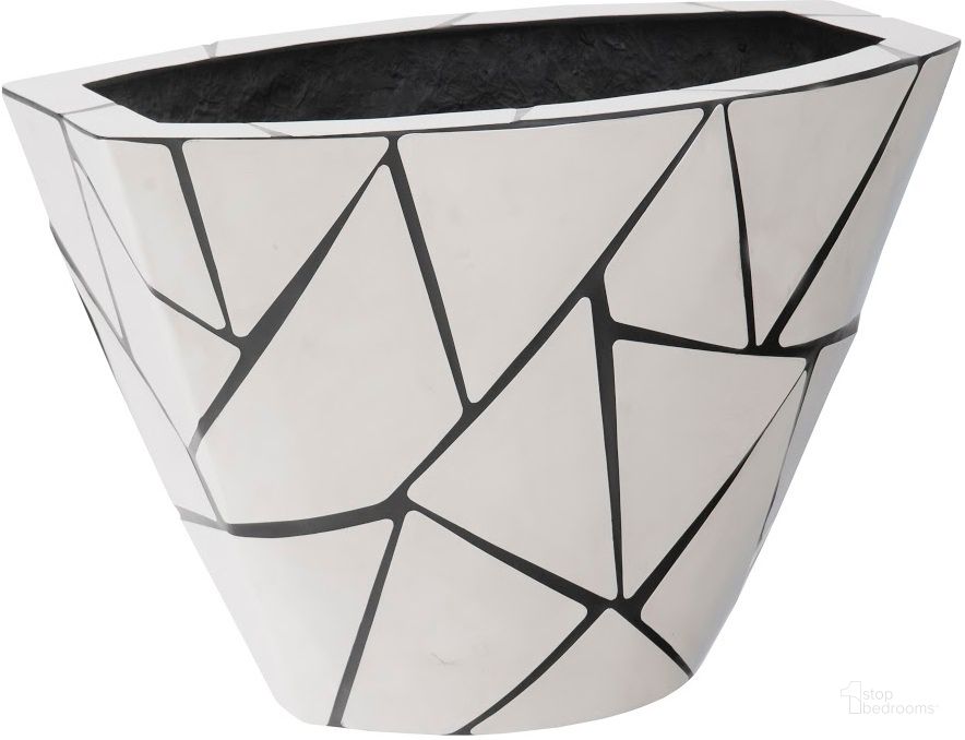 The appearance of Triangle Crazy Cut Planter In Silver PH100870 designed by Phillips Collection in the modern / contemporary interior design. This silver piece of furniture  was selected by 1StopBedrooms from Crazy Cut Collection to add a touch of cosiness and style into your home. Sku: PH100870. Product Type: Planter. Material: Resin.