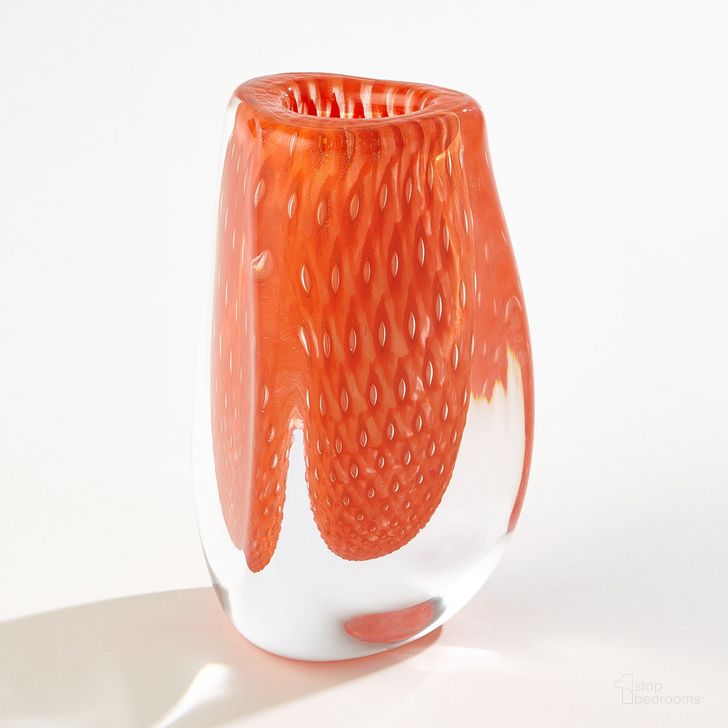 The appearance of Triangular Bubbled Vase In Orange designed by Global Views in the modern / contemporary interior design. This clear piece of furniture  was selected by 1StopBedrooms from Triangular Collection to add a touch of cosiness and style into your home. Sku: 3.31702. Material: Glass. Product Type: Vase. Image1