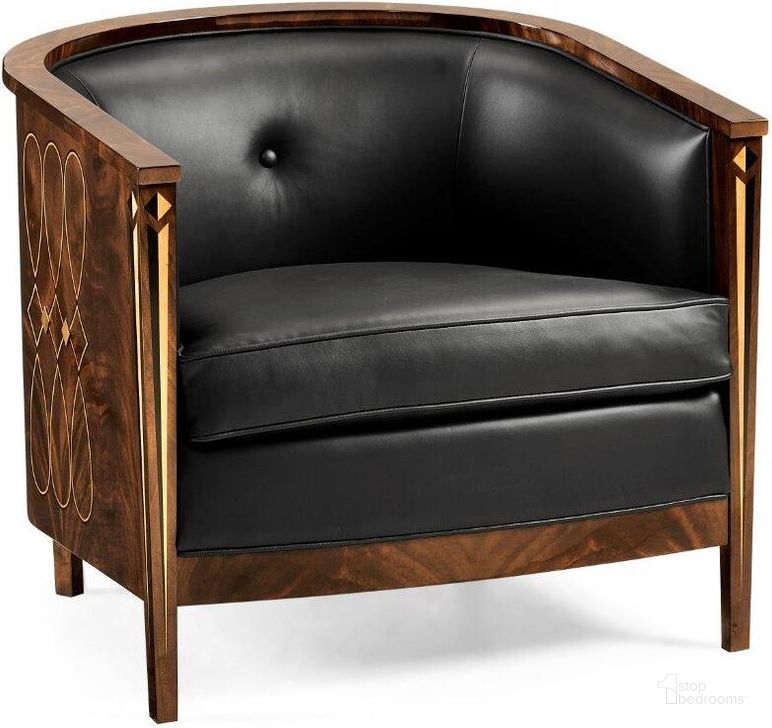The appearance of Tribeca Knightbridge Tub Chair With Black Leather designed by Jonathan Charles in the traditional interior design. This brown piece of furniture  was selected by 1StopBedrooms from Tribeca Collection to add a touch of cosiness and style into your home. Sku: 495196-BMA-L012. Material: Wood. Product Type: Accent Chair. Image1
