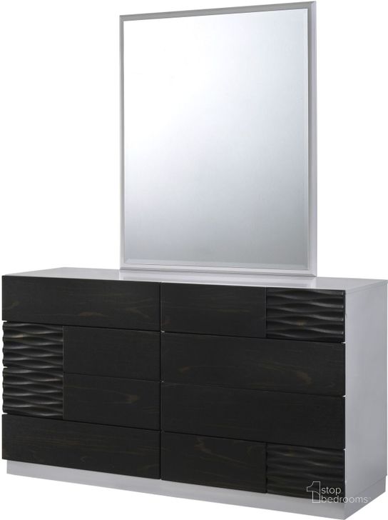 The appearance of Tribeca Black and Grey Dresser with Mirror designed by J&M in the modern / contemporary interior design. This black piece of furniture  was selected by 1StopBedrooms from Tribeca Collection to add a touch of cosiness and style into your home. Sku: 18869-DM. Product Type: Dresser. Image1