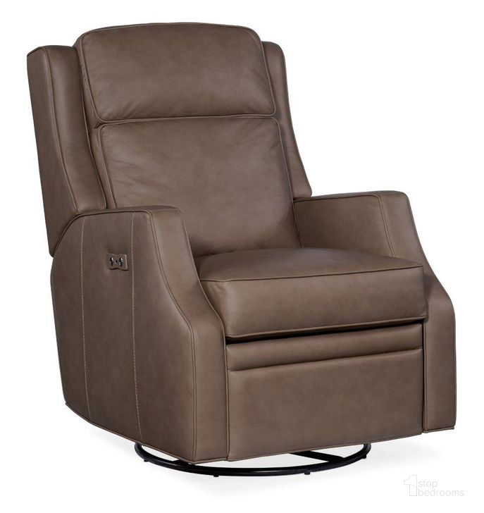 The appearance of Tricia Power Swivel Glider Recliner In Grey designed by Hooker in the transitional interior design. This grey piece of furniture  was selected by 1StopBedrooms from RC Collection to add a touch of cosiness and style into your home. Sku: RC110-PSWGL-094. Material: Leather. Product Type: Recliner. Image1