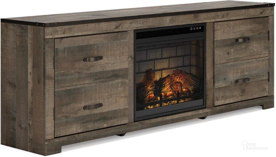 The appearance of Trinell 63" TV Stand with Electric Fireplace In Brown designed by Signature Design by Ashley in the transitional interior design. This brown piece of furniture  was selected by 1StopBedrooms from Trinell Collection to add a touch of cosiness and style into your home. Sku: W100-101;W446-168. Material: Glass. Product Type: TV Stand. Image1