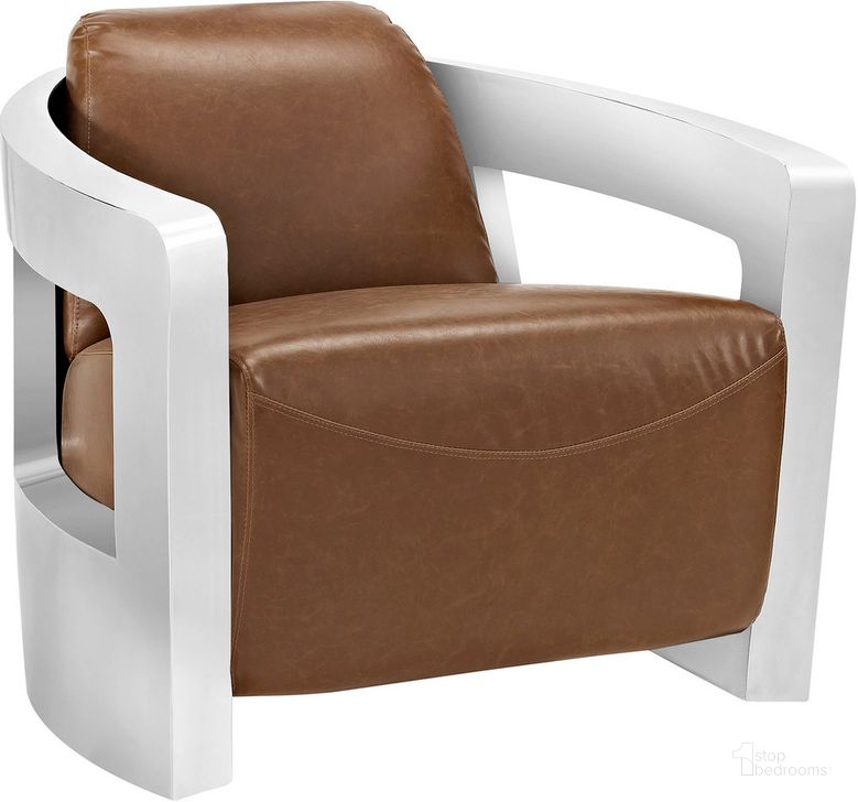The appearance of Trip Leather Lounge Chair In Brown designed by Modway in the modern / contemporary interior design. This brown piece of furniture  was selected by 1StopBedrooms from Trip Collection to add a touch of cosiness and style into your home. Sku: EEI-2070-BRN. Material: Stainless Steel. Product Type: Lounge Chair. Image1