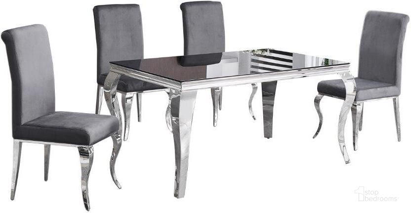 The appearance of Tristian 5 Piece Stainless Steel Dining Set In Gray designed by Best Master Furniture in the modern / contemporary interior design. This gray piece of furniture  was selected by 1StopBedrooms from Tristian Collection to add a touch of cosiness and style into your home. Sku: T10G5. Product Type: Dining Room Set. Material: Stainless Steel. Image1