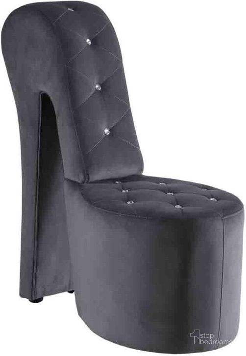 The appearance of Tristram 19 Inch Velvet High Heel Shoe Chair In Gray designed by Best Master Furniture in the modern / contemporary interior design. This gray piece of furniture  was selected by 1StopBedrooms from Tristram Collection to add a touch of cosiness and style into your home. Sku: 6900VG-1;6900VG-2. Product Type: Accent Chair. Material: Velvet. Image1