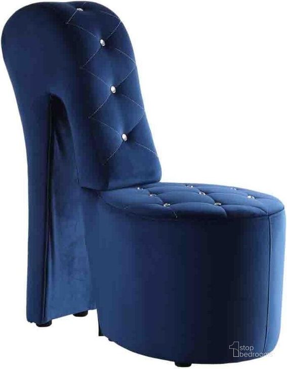 The appearance of Tristram 19 Inch Velvet High Heel Shoe Chair In Navy Blue designed by Best Master Furniture in the modern / contemporary interior design. This navy blue piece of furniture  was selected by 1StopBedrooms from Tristram Collection to add a touch of cosiness and style into your home. Sku: 6900VBL-2;6900VBL-1. Product Type: Accent Chair. Material: Velvet. Image1