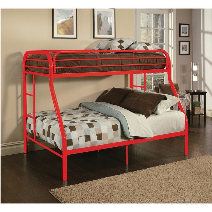 The appearance of Tritan Red Twin Over Full Metal Bunk Bed designed by ACME in the modern / contemporary interior design. This red piece of furniture  was selected by 1StopBedrooms from Tritan Collection to add a touch of cosiness and style into your home. Sku: 02053RD. Bed Type: Bunk Bed. Material: Metal. Product Type: Bunk Bed. Bed Size: Twin Over Full. Image1