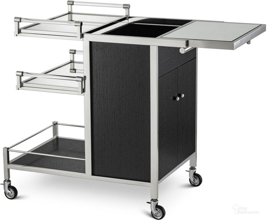 The appearance of Trolley Eiffel Polished Stainless Steel designed by Eichholtz in the modern / contemporary interior design. This silver and black piece of furniture  was selected by 1StopBedrooms from Eiffel Collection to add a touch of cosiness and style into your home. Sku: 115166A;115166B. Product Type: Decorative Accessory. Image1