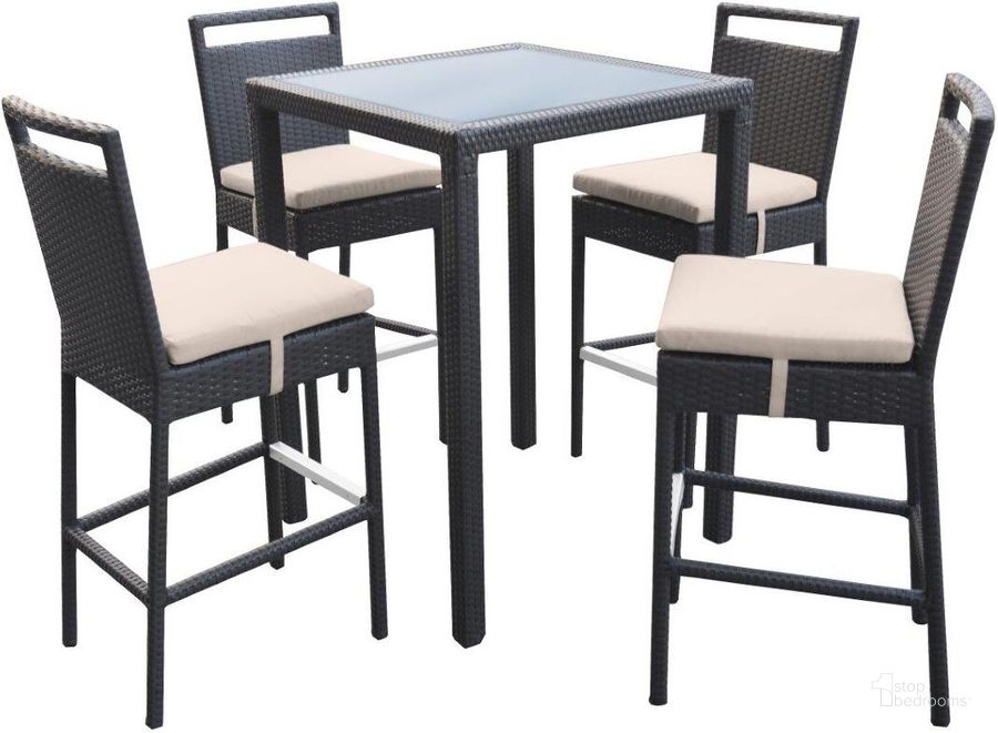 The appearance of Tropez Outdoor Patio Wicker Bar Set designed by Armen Living in the modern / contemporary interior design. This black piece of furniture  was selected by 1StopBedrooms from Tropez Collection to add a touch of cosiness and style into your home. Sku: LCTRBABE;LCTRBABE;LCTRBABE;LCTRBABE;LCTRBTBE. Material: Aluminum. Product Type: Bar Set. Image1