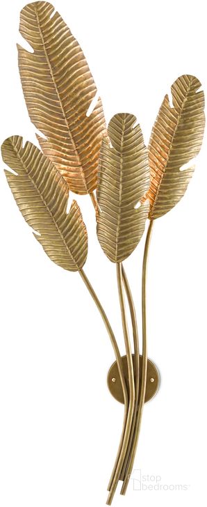 The appearance of Tropical Brass Multi-Leaf Wall Sconce designed by Currey & Company in the modern / contemporary interior design. This brass piece of furniture  was selected by 1StopBedrooms from Tropical Collection to add a touch of cosiness and style into your home. Sku: 5000-0128. Product Type: Wall Sconce. Material: Brass. Image1