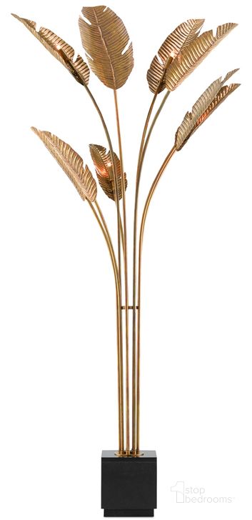 The appearance of Tropical Grande Brass Floor Lamp designed by Currey & Company in the modern / contemporary interior design. This brass piece of furniture  was selected by 1StopBedrooms from Tropical Collection to add a touch of cosiness and style into your home. Sku: 8000-0075. Product Type: Floor Lamp. Material: Brass.