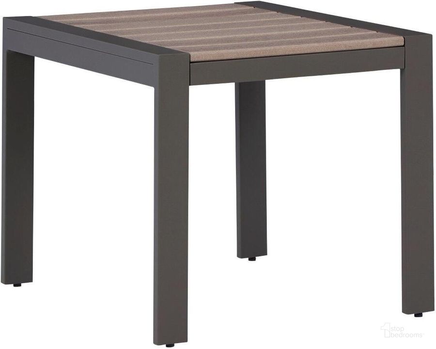 The appearance of Tropicava Taupe Square End Table designed by Signature Design by Ashley in the transitional interior design. This taupe piece of furniture  was selected by 1StopBedrooms from Tropicava Collection to add a touch of cosiness and style into your home. Sku: P514-702. Product Type: Outdoor Table. Image1