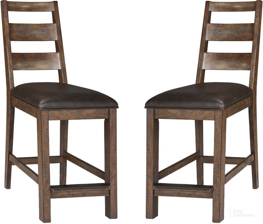 The appearance of Taos 24" Ladderback Barstool Set of 2 designed by Intercon in the transitional interior design. This brown piece of furniture  was selected by 1StopBedrooms from Taos Collection to add a touch of cosiness and style into your home. Sku: TS-BS-489C-CYB-K24. Product Type: Barstool. Image1