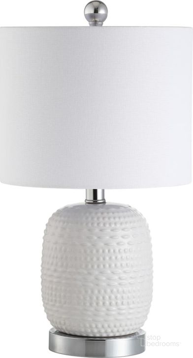 The appearance of Tucana White Table Lamp designed by Safavieh in the modern / contemporary interior design. This white piece of furniture  was selected by 1StopBedrooms from Safavieh TBL Collection to add a touch of cosiness and style into your home. Sku: TBL4099A. Material: Chrome. Product Type: Table Lamp. Image1