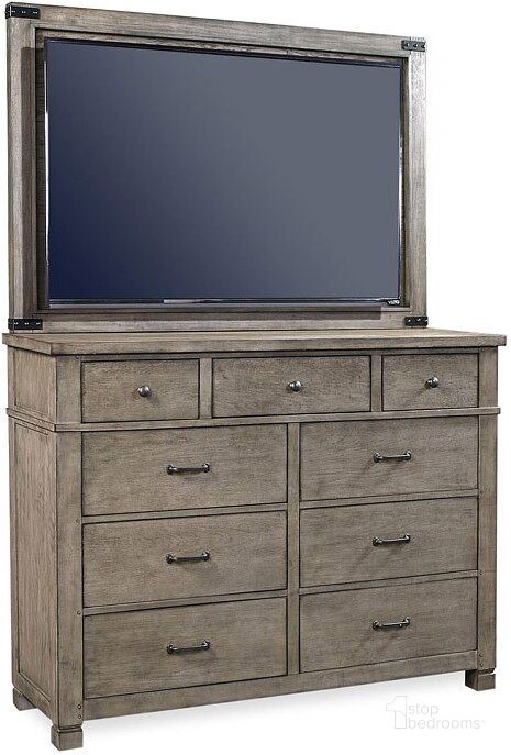 The appearance of Tucker Chesser w/ TV Frame designed by Aspenhome in the transitional interior design. This stone piece of furniture  was selected by 1StopBedrooms from Tucker Collection to add a touch of cosiness and style into your home. Sku: I45-455;I45-487. Product Type: Dresser. Image1