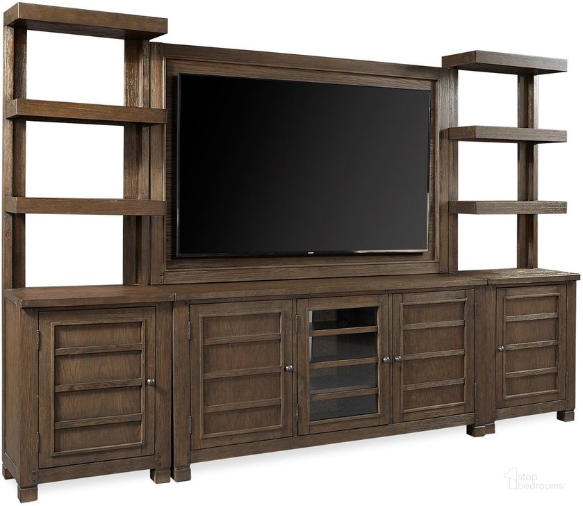 The appearance of Tucker Entertainment Wall In Dark Brown designed by Aspenhome in the country / farmhouse interior design. This dark brown piece of furniture  was selected by 1StopBedrooms from Tucker Collection to add a touch of cosiness and style into your home. Sku: I45-265-BAR;I45-225L-BAR;I45-225R-BAR. Material: Wood. Product Type: Entertainment Wall. Image1